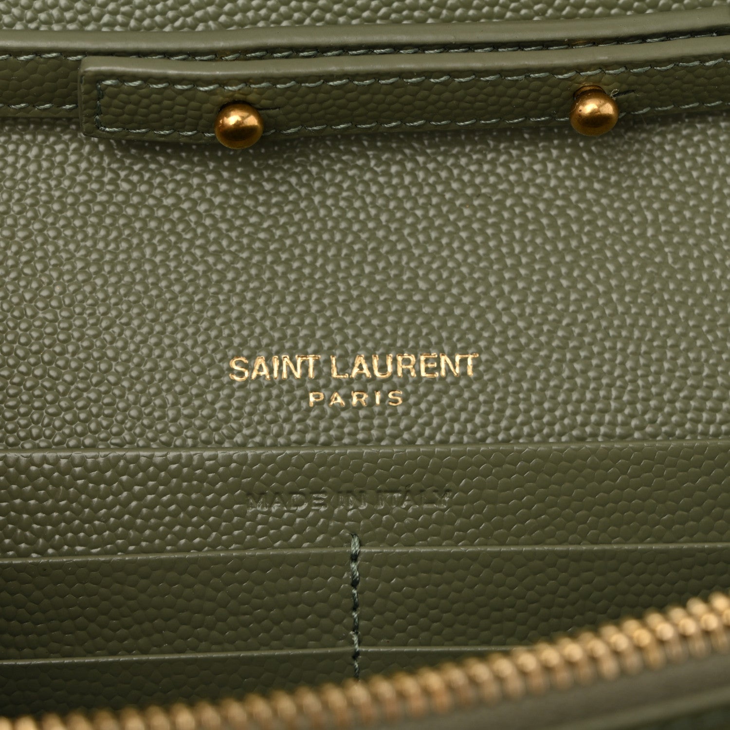 Saint Laurent Grain De Poudre Matelasse Chevron Monogram Chain Wallet Light Sage 6 of 9