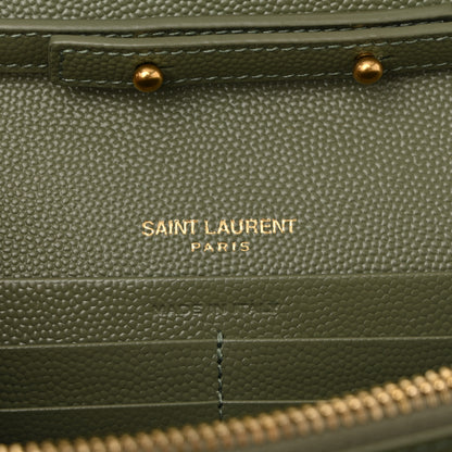 Saint Laurent Grain De Poudre Matelasse Chevron Monogram Chain Wallet Light Sage 6 of 9