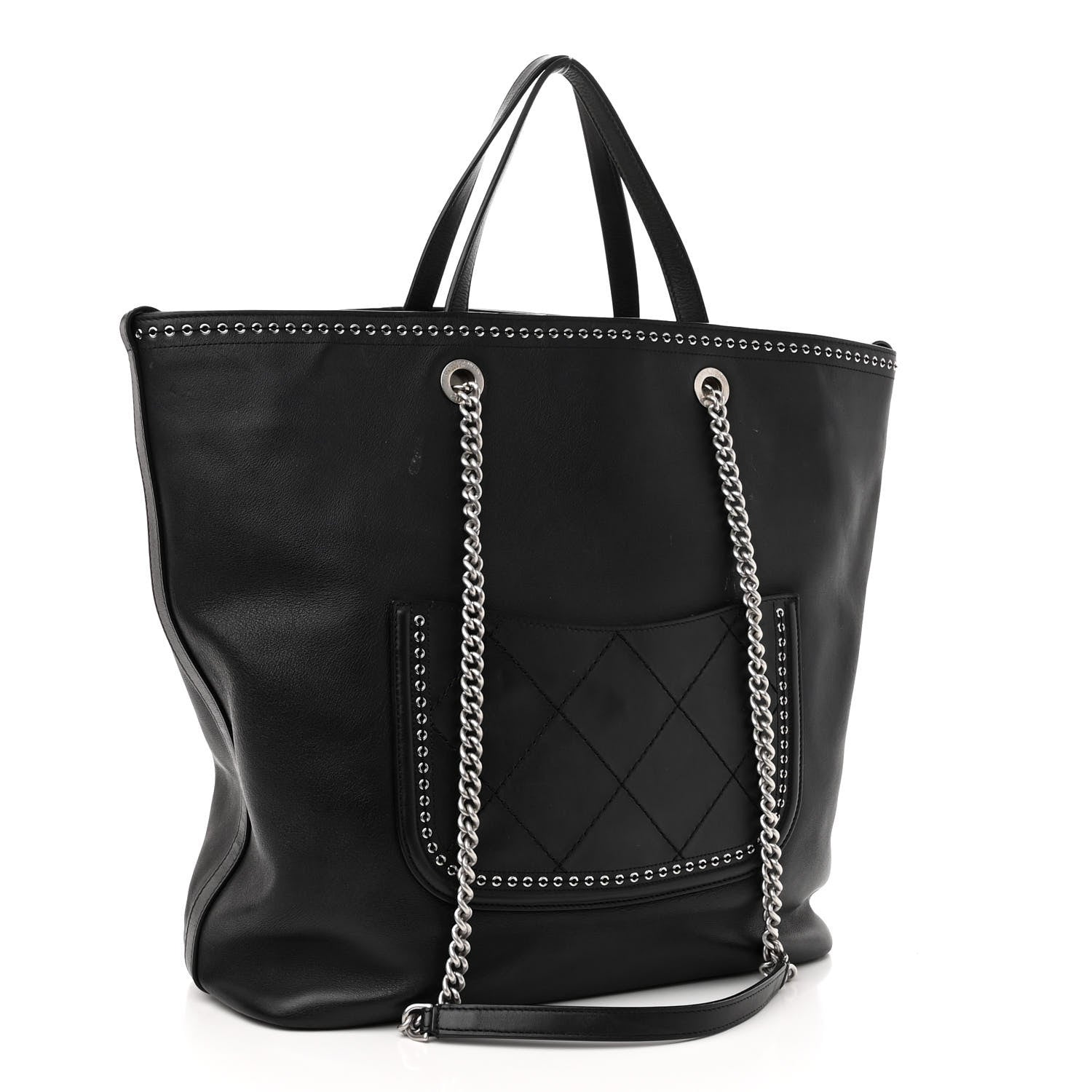 Chanel Grained Calfskin Large Coco Eyelets Shopping Tote Black 3 of 13
