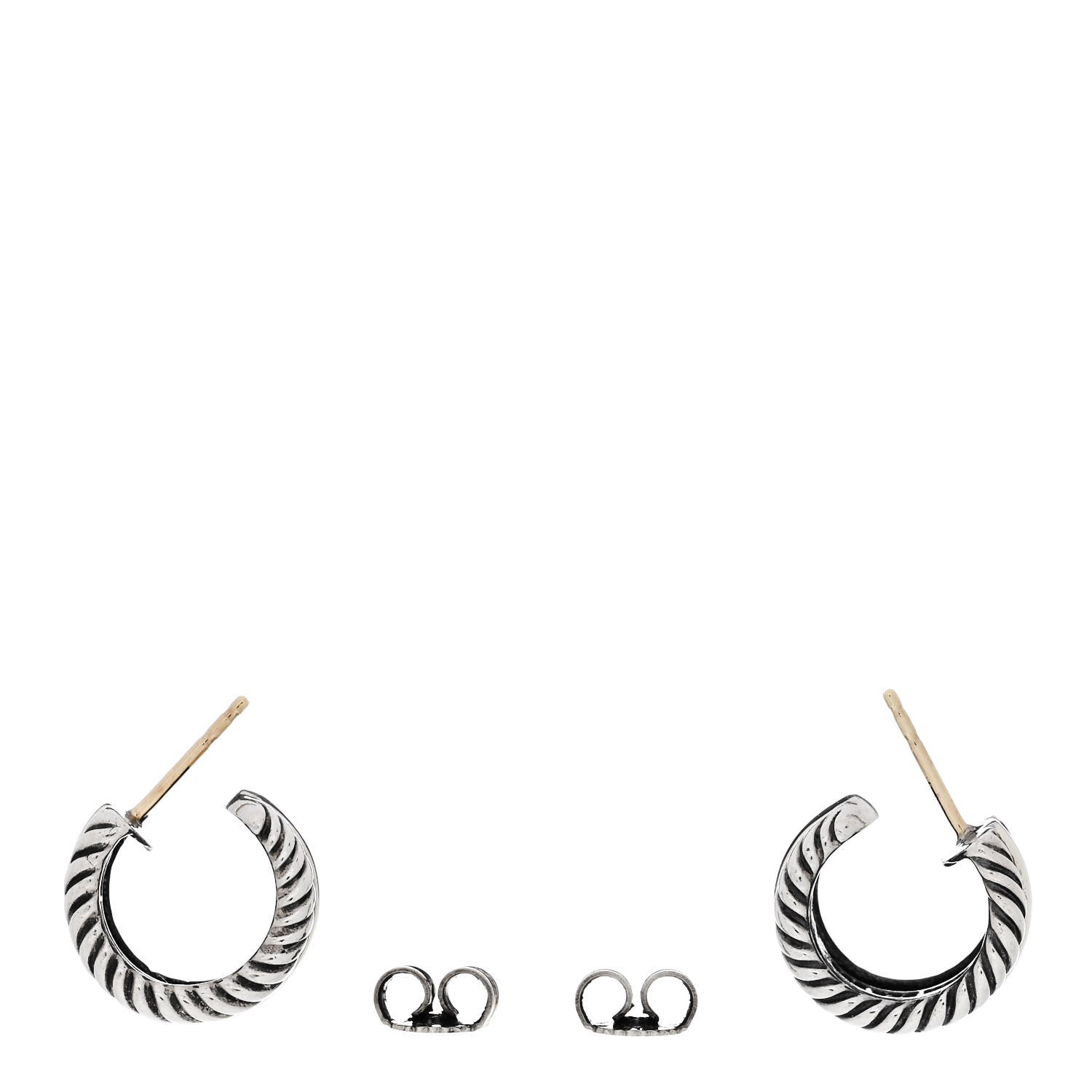 David Yurman Sterling Silver 14K Yellow Gold Cable Classics Hoop Earrings 3 of 5