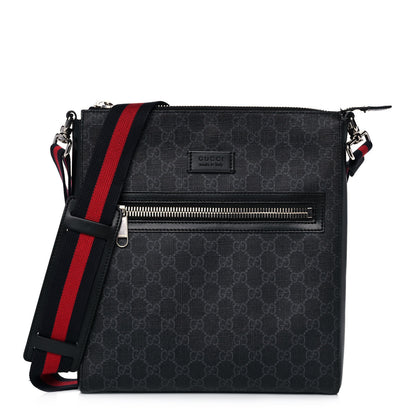 Gucci GG Supreme Monogram Appia Calfskin Web Flat Messenger Bag Black Grey 1 of 13