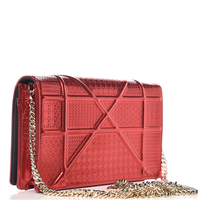 Christian Dior Metallic Patent Micro-Cannage Diorama Wallet on Chain Pouch Red 3 of 8