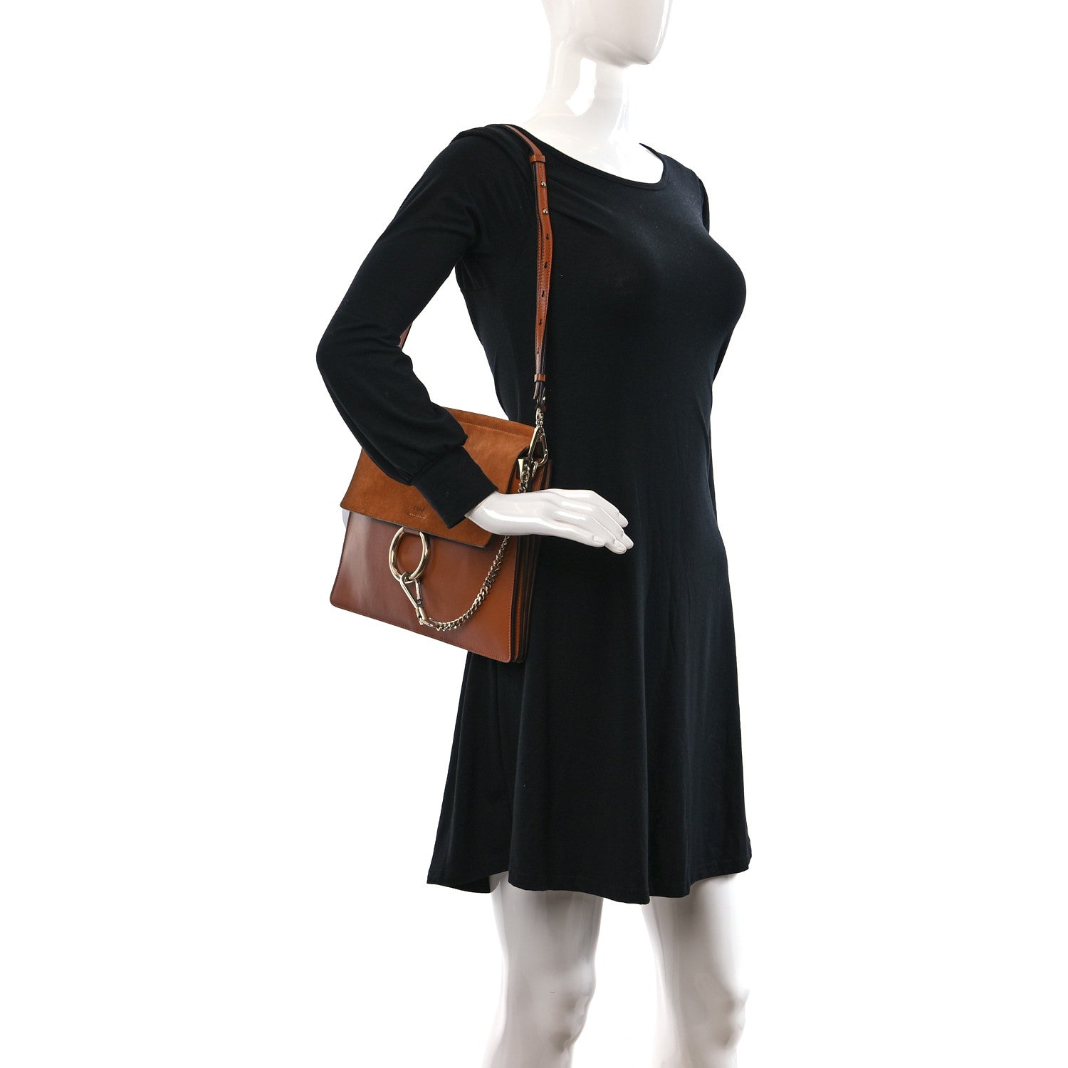 Chloe Suede Calfskin Medium Faye Shoulder Bag Caramel 3 of 9