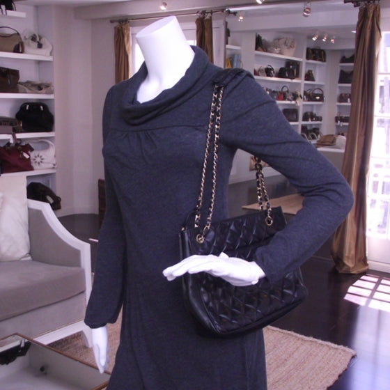 Leather Quilted Shoulder Tote Black
