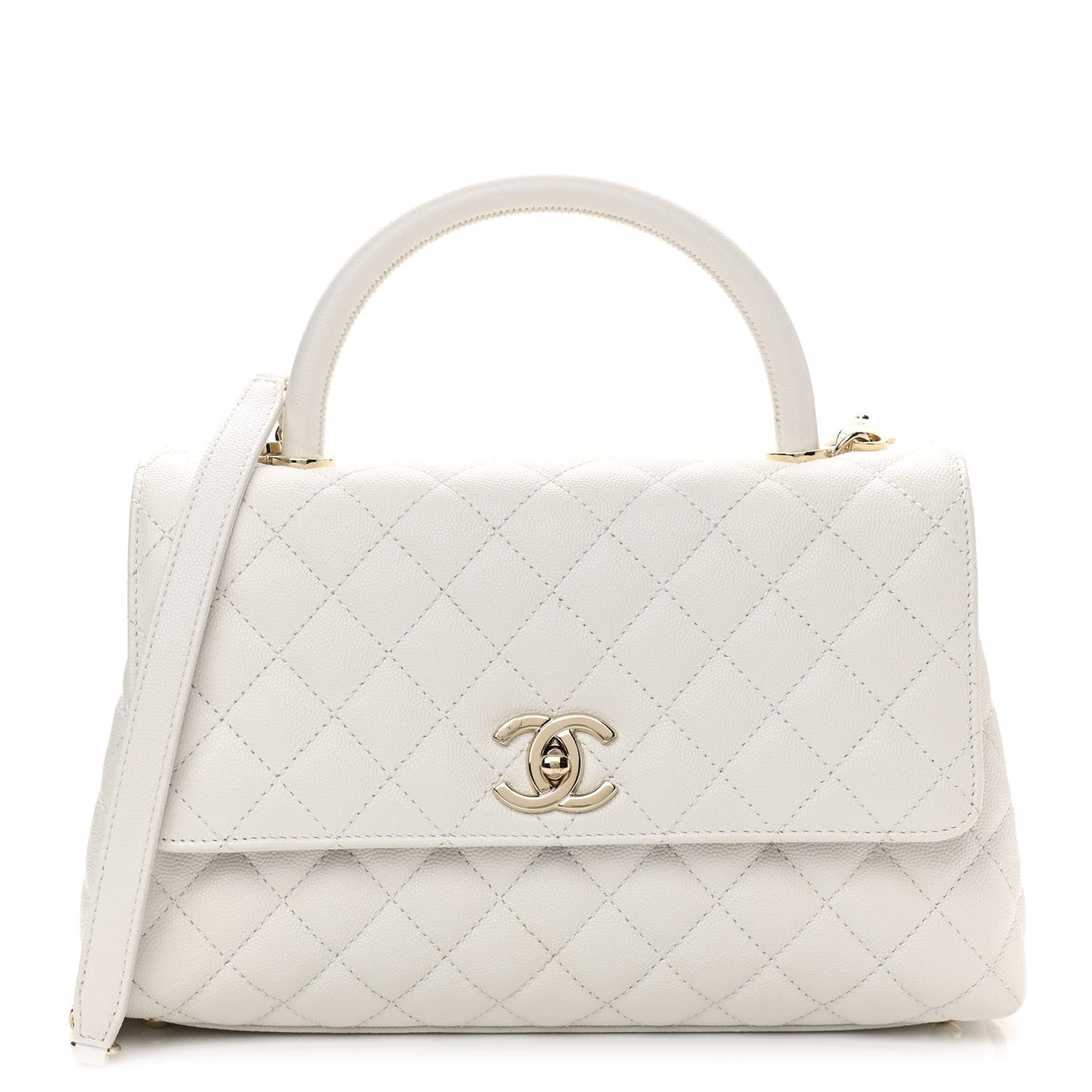Caviar Quilted Small Coco Handle Flap White