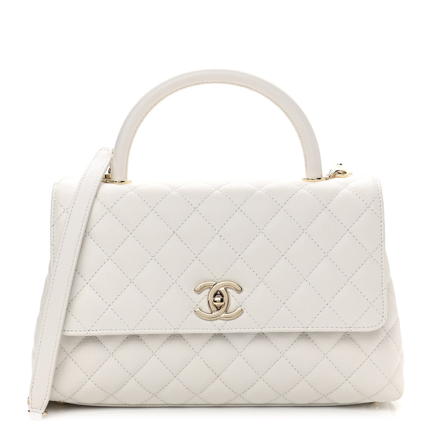 Chanel Caviar Quilted Small Coco Handle Flap White 1 of 11