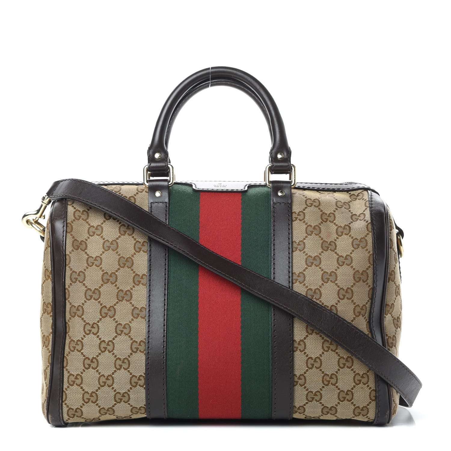 Gucci Monogram Vintage Web Medium Boston Dark Brown 1 of 18