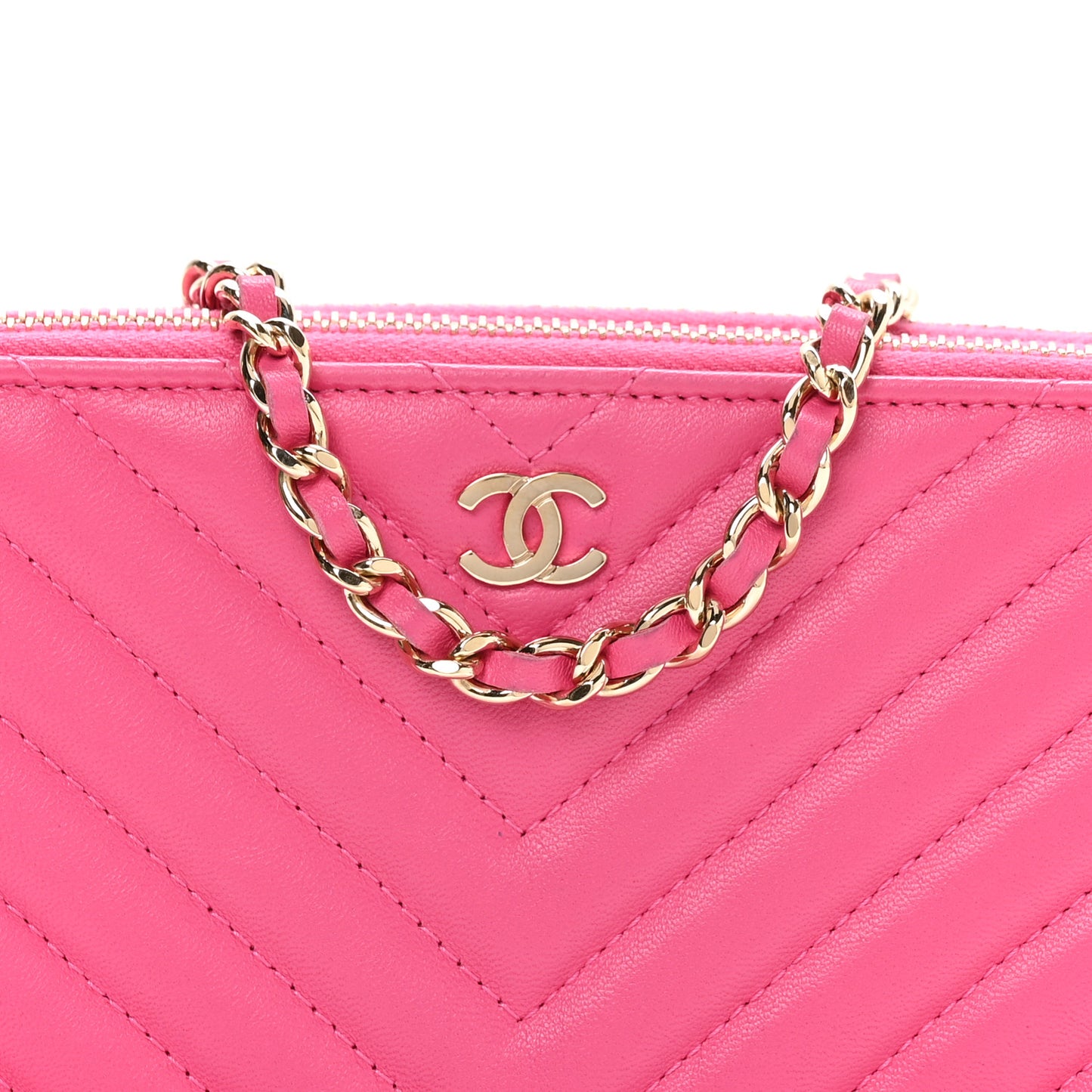 Lambskin Chevron Quilted Small Clutch With Chain Pink