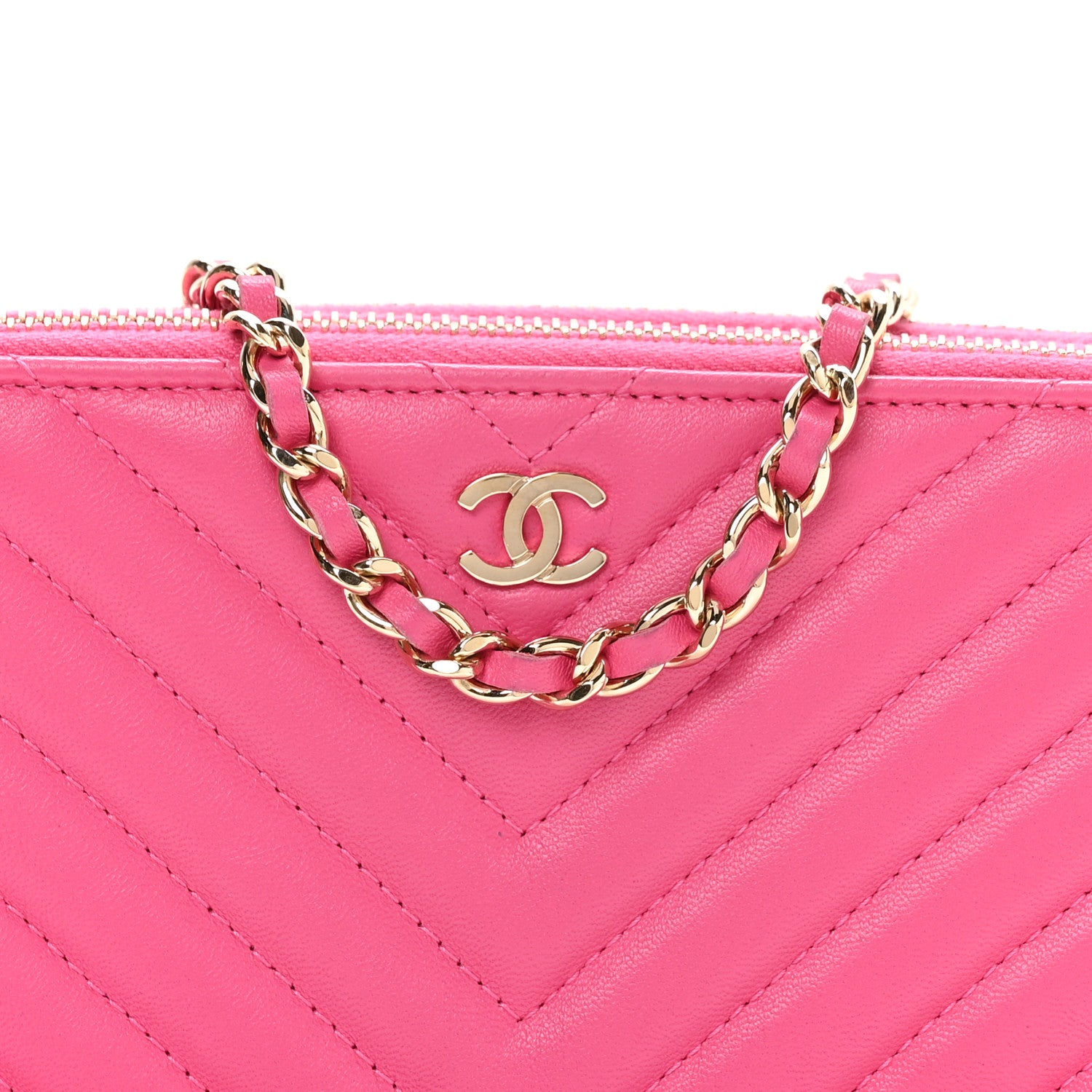 Chanel Lambskin Chevron Quilted Small Clutch With Chain Pink 8 of 10