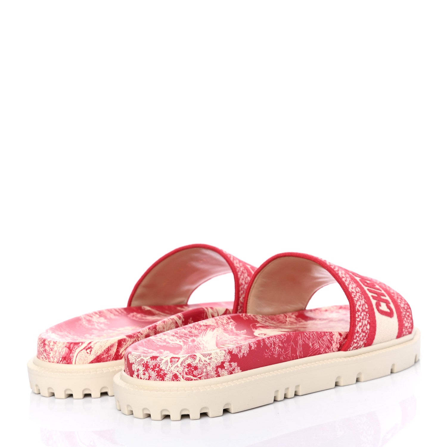 Christian Dior Canvas Toile de Jouy Embroidered Dway 10mm Slide Sandals 37.5 Off White Raspberry 4 of 8