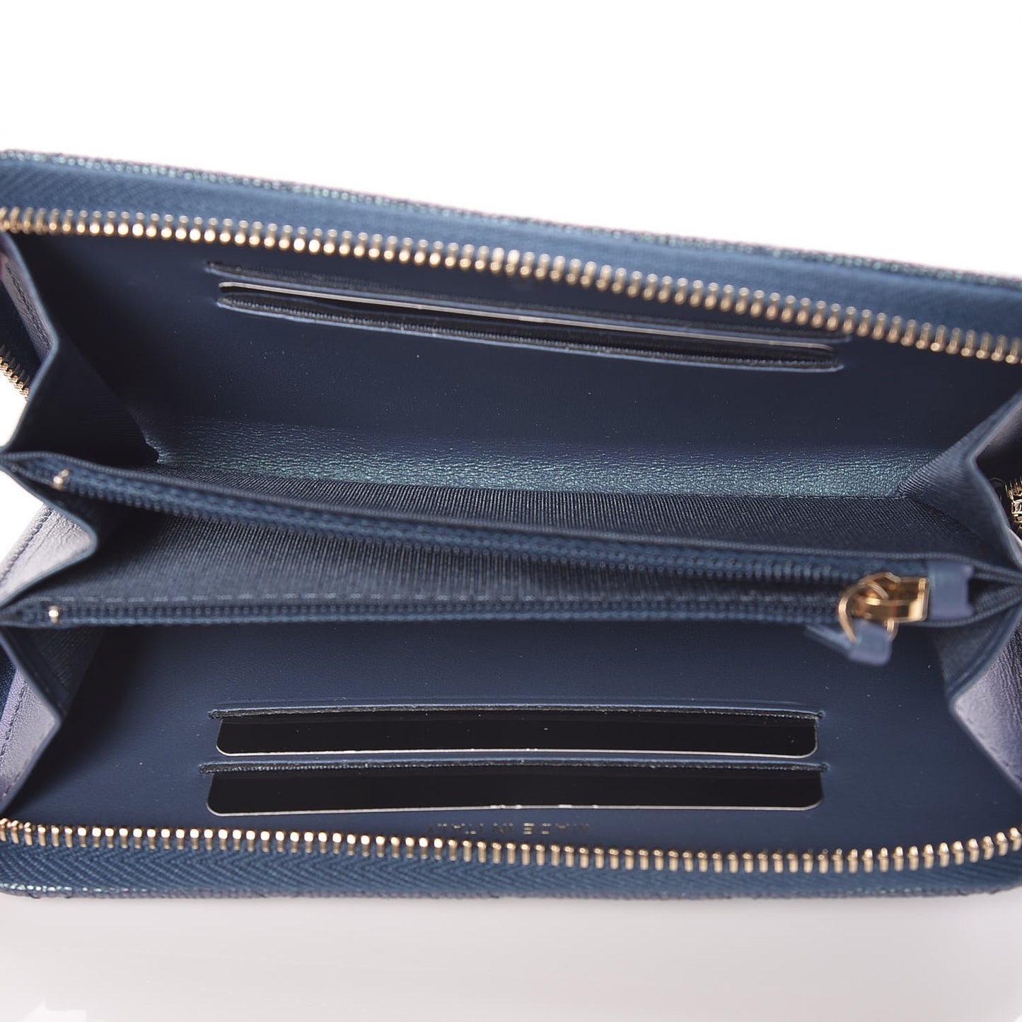 Iridescent Caviar Quilted Medium Zip Around Wallet Dark Blue