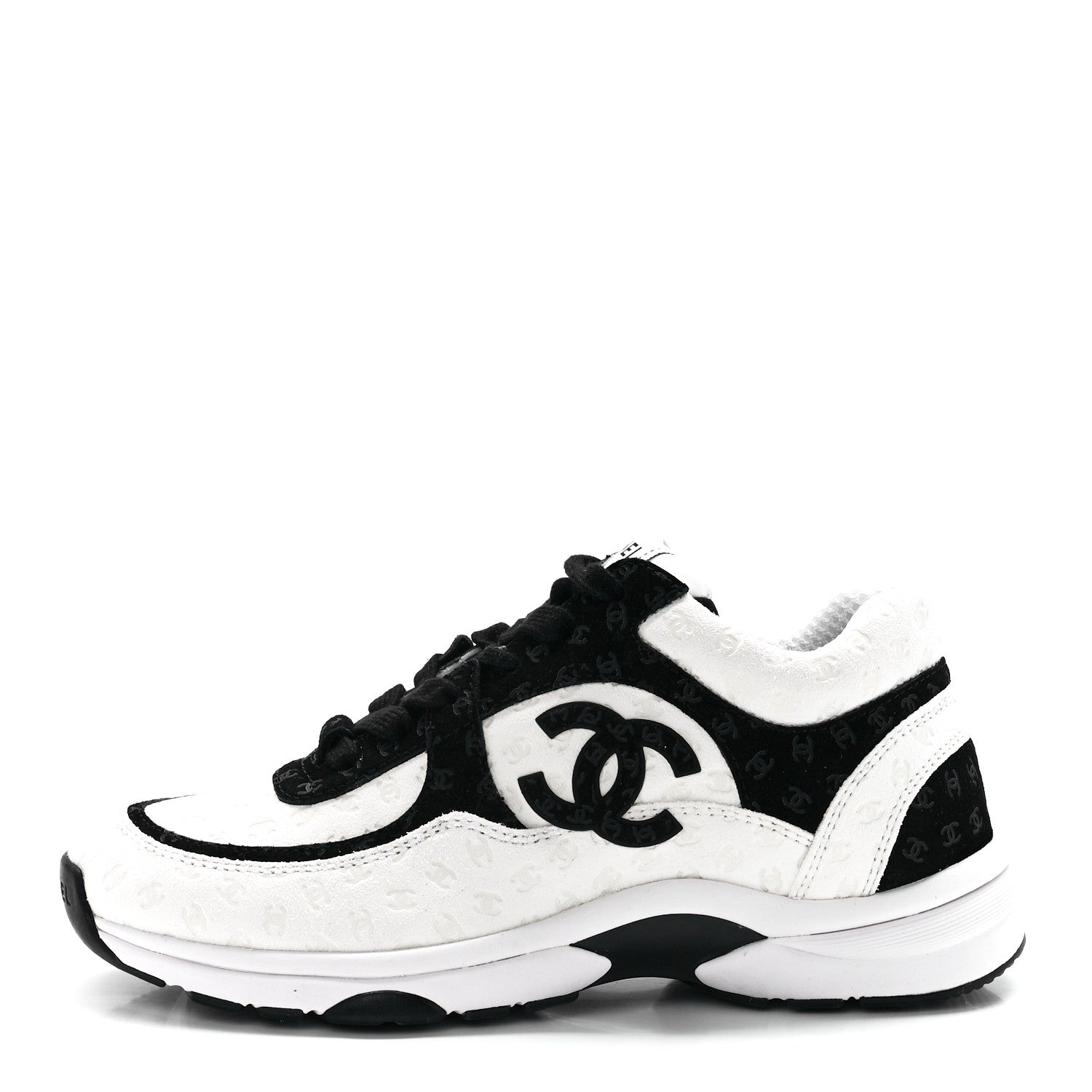 Chanel Nylon Suede Calfskin Printed CC Sneakers 37 Black White 1 of 9