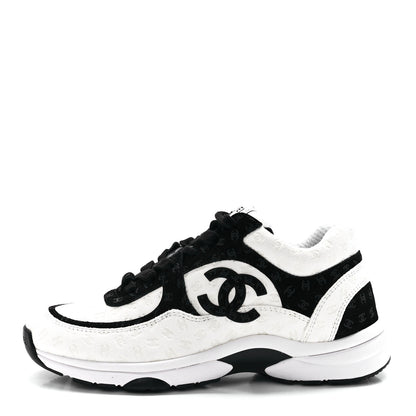 Chanel Nylon Suede Calfskin Printed CC Sneakers 37 Black White 1 of 9