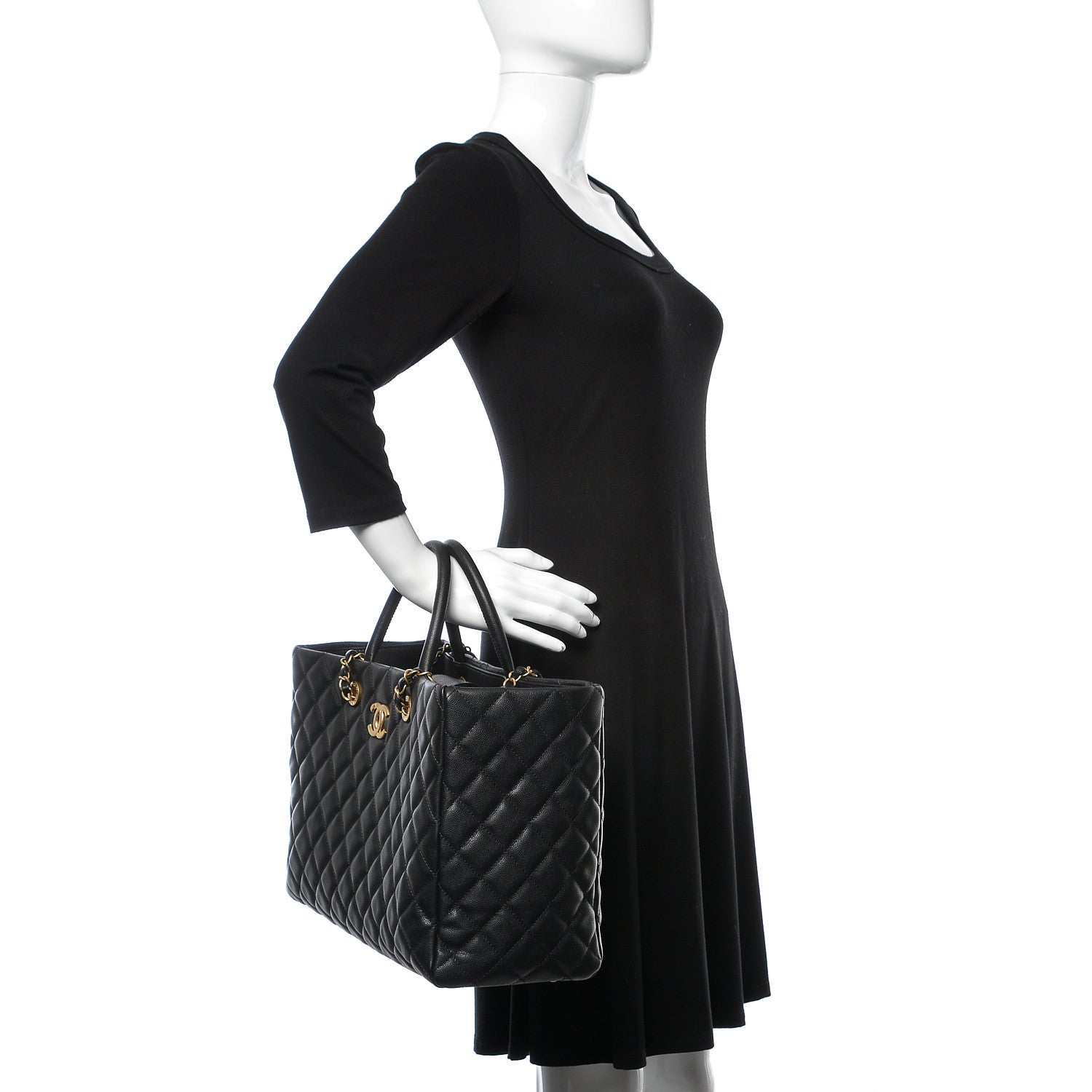 Chanel Caviar Quilted Large Coco Handle Shopping Tote Black 2 of 10