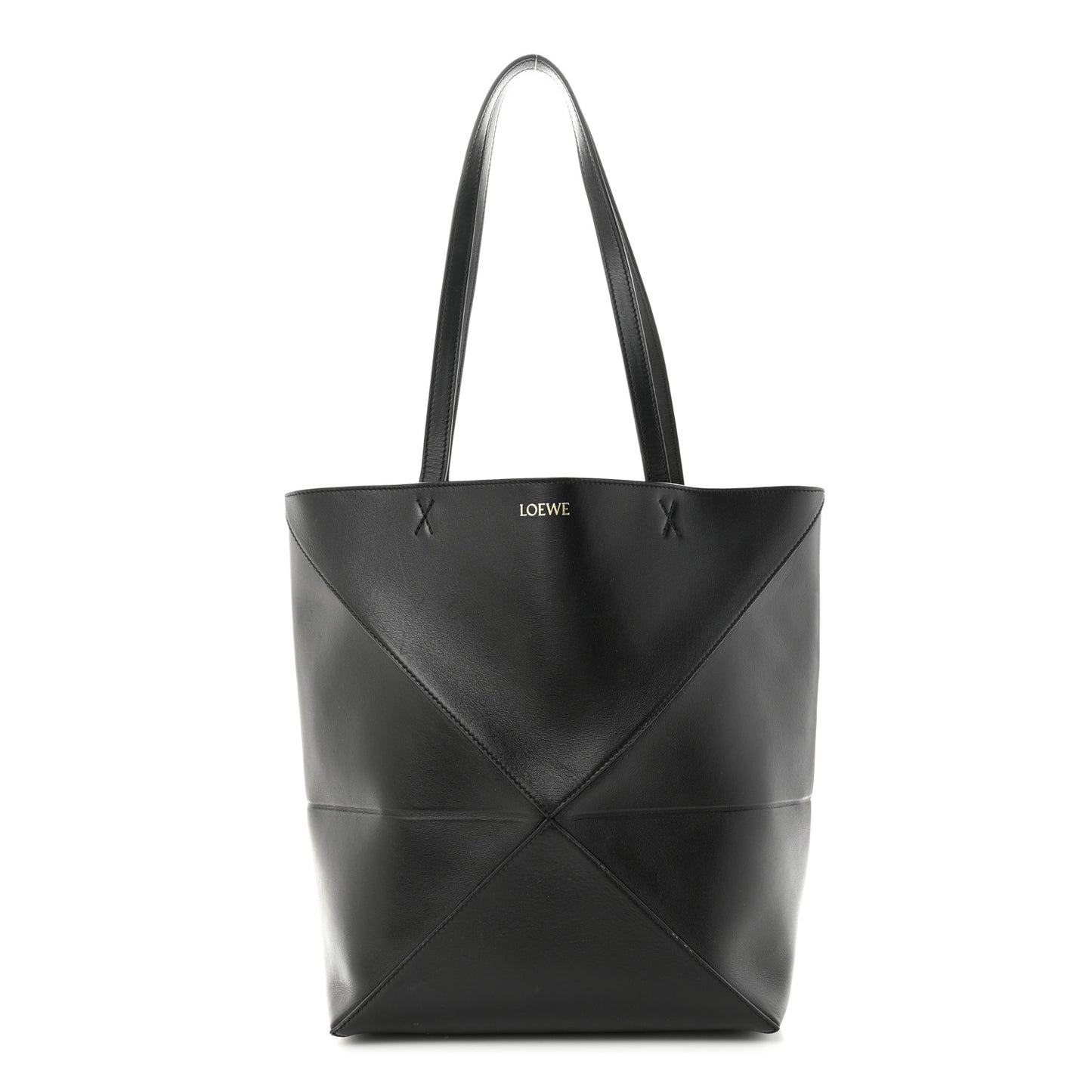 Shiny Calfskin Medium Puzzle Fold Tote Black