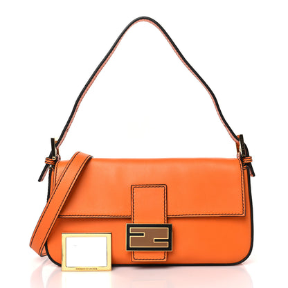 Fendi Vitello Flamingo Enamel Interchangeable Strap Baguette Orange Black Tobacco 3 of 9