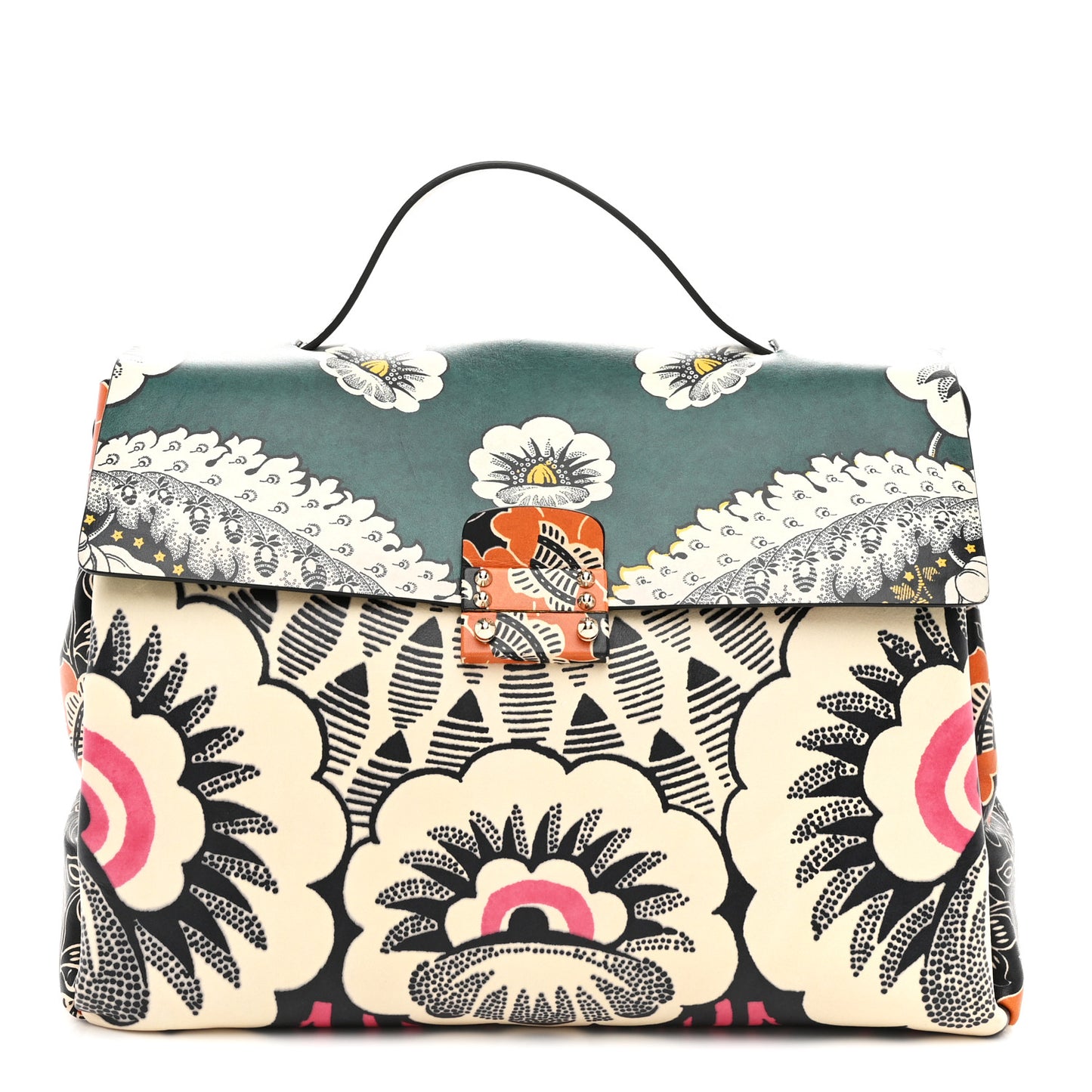 Calfskin Floral Print Mime Single Handle Bag Green