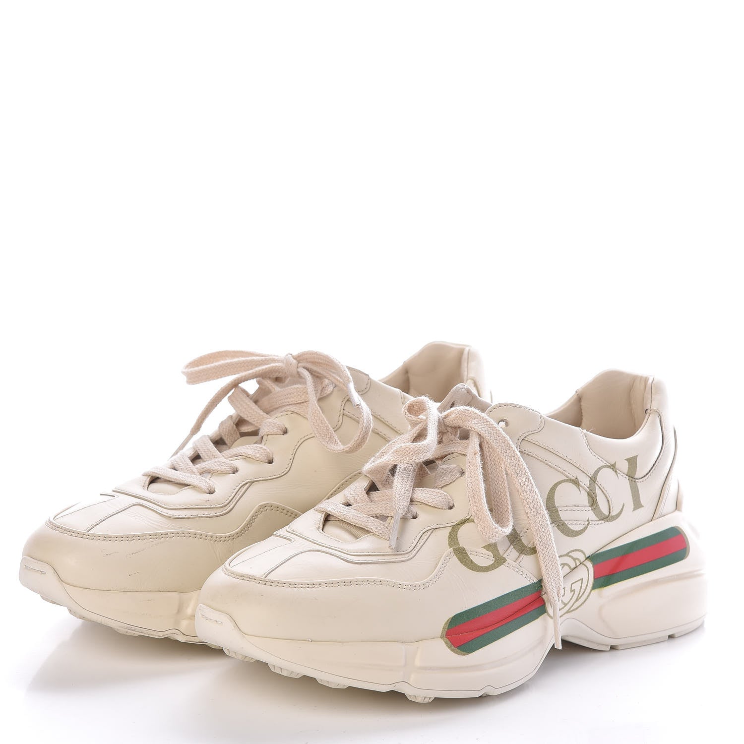 Gucci Calfskin Logo Womens Rhyton Sneakers 37.5 Ivory 3 of 7