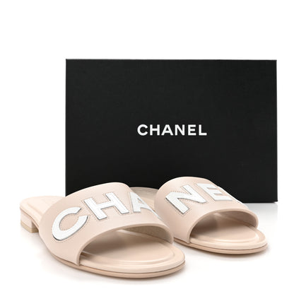 Chanel Calfskin Patent Calfskin Logo Mules 39 Beige 11 of 11