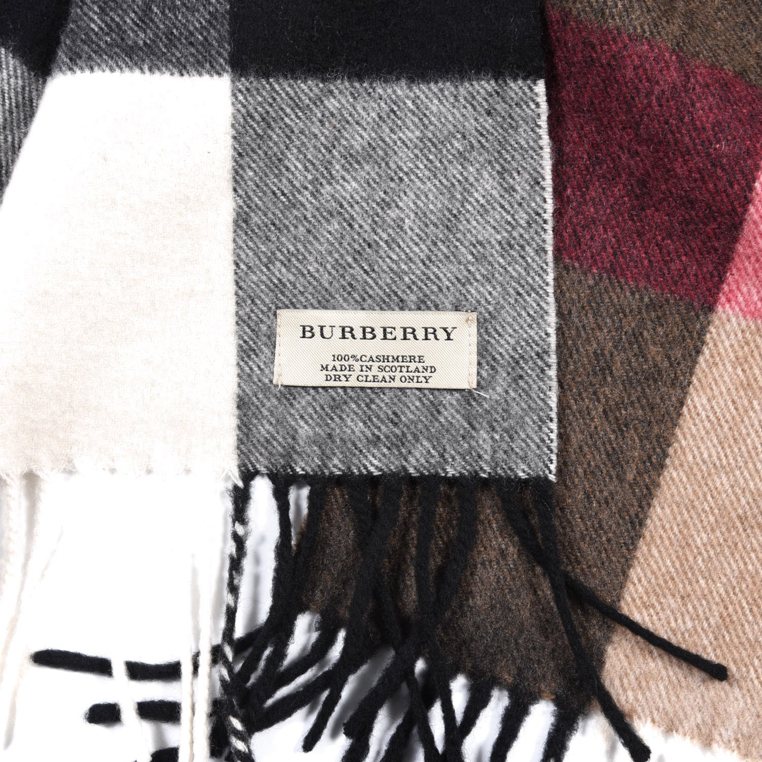 Burberry Cashmere Mega Check Fringe Scarf Camel 2 of 5