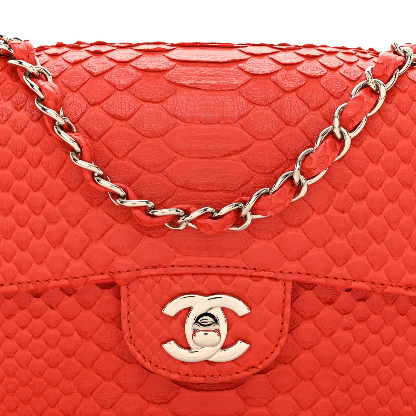 Snakeskin Mini Rectangular Flap Red