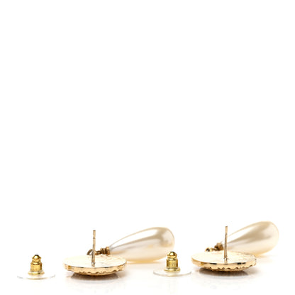 Chanel Crystal Pearl Crown CC Drop Earrings Gold 3 of 4