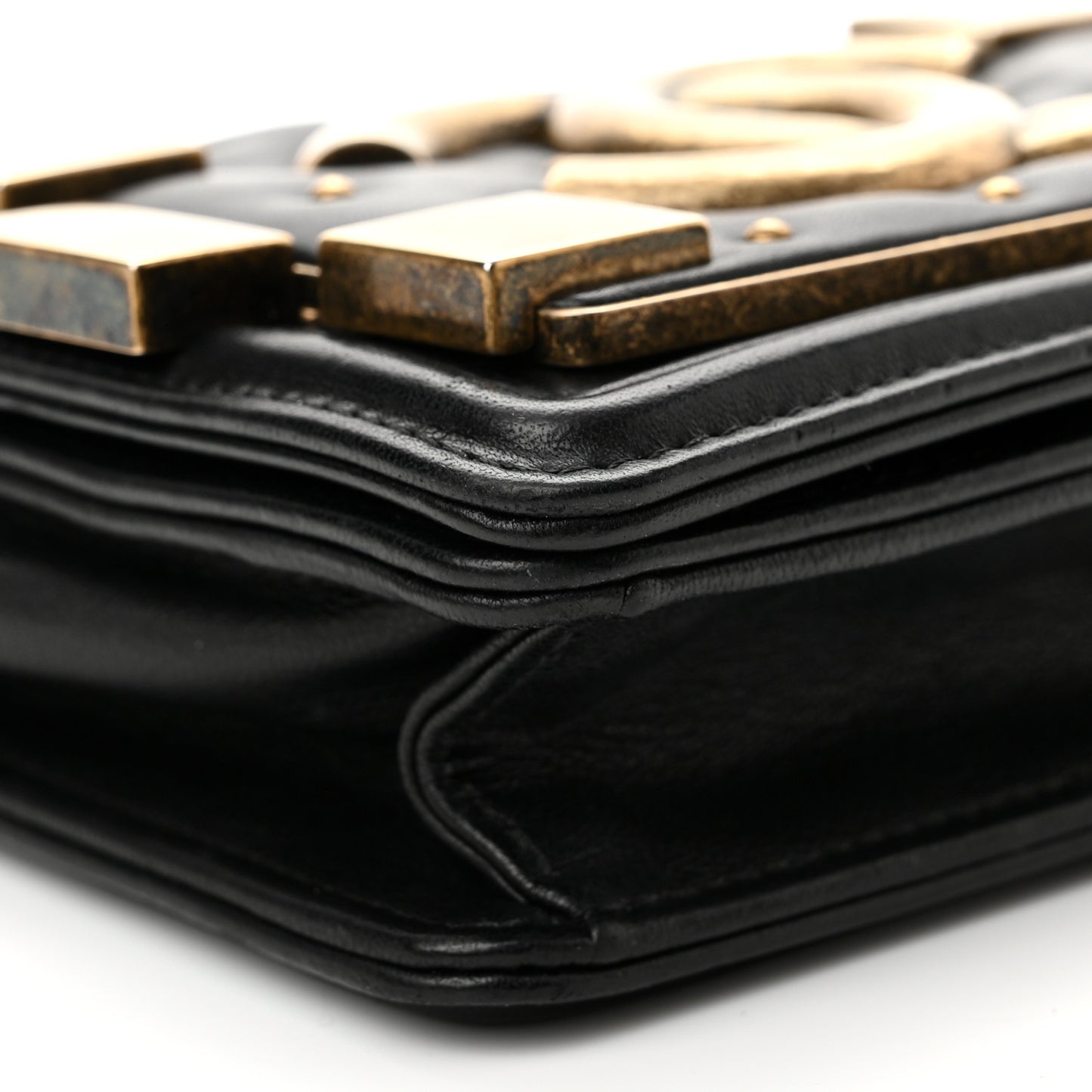Lambskin Quilted Boy Brick Studded Flap Black