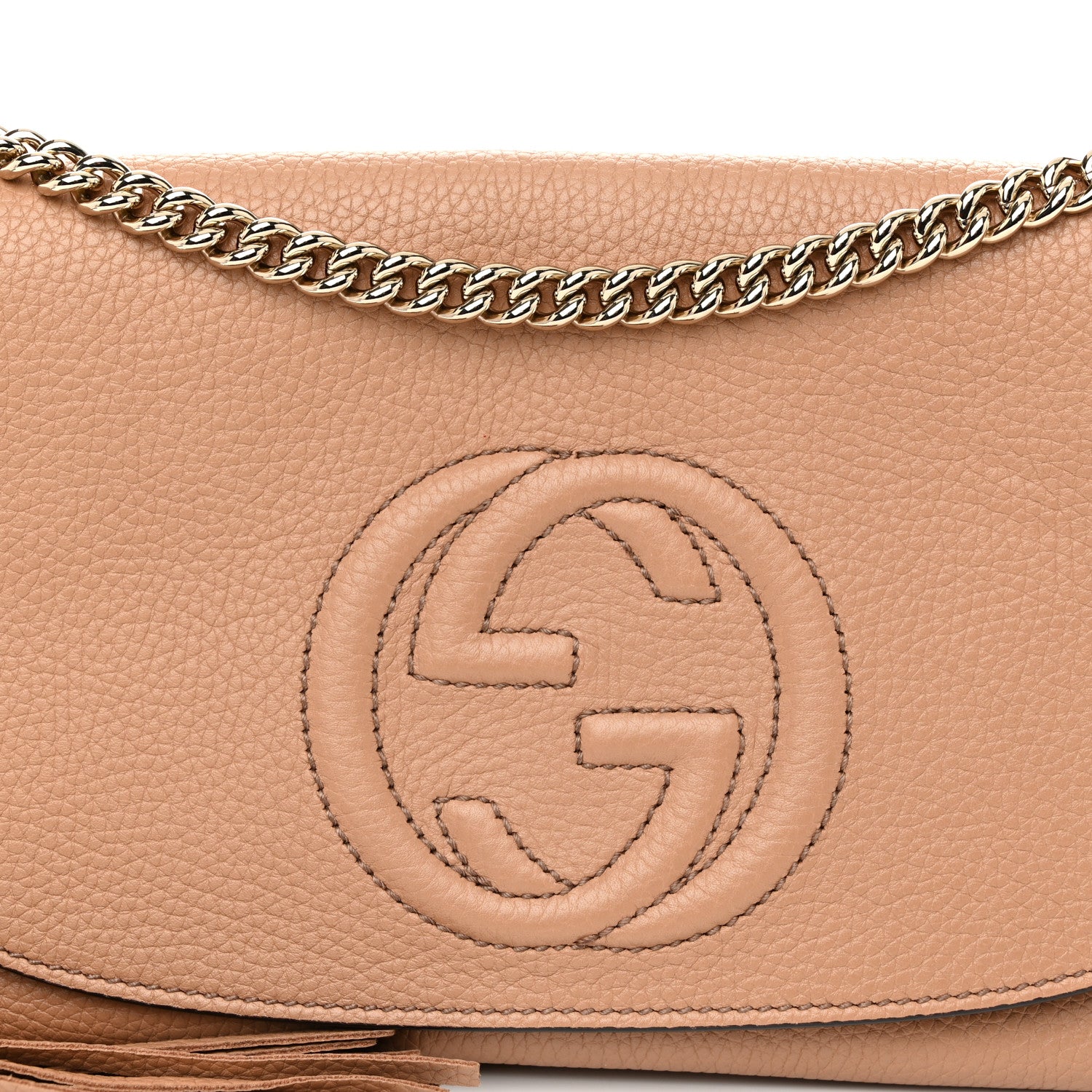 Gucci Pebbled Calfskin Medium Soho Flap Crossbody Camelia 8 of 10