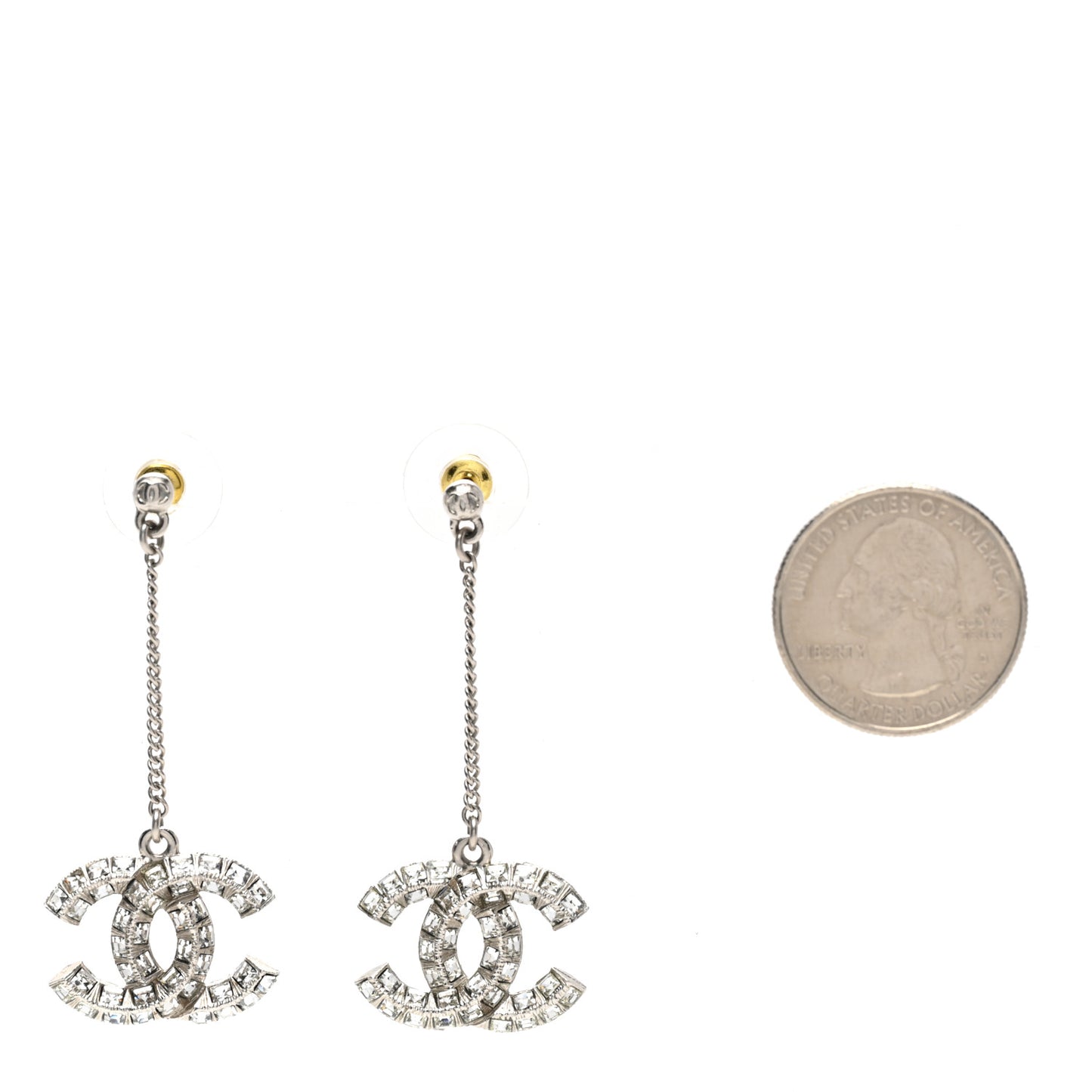 Baguette Crystal CC Drop Earrings Silver