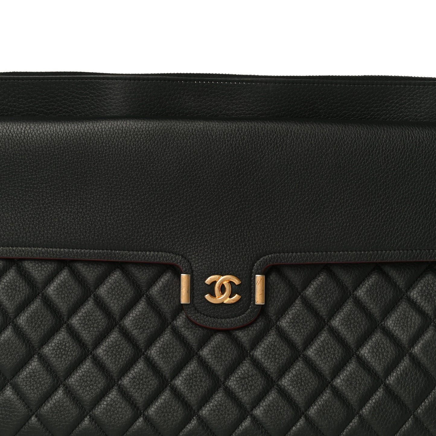Grained Calfskin Quilted Large Archi Chic Cosmetic Case Black