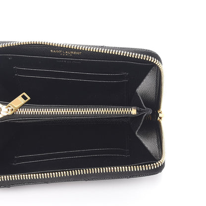 Saint Laurent Grain De Poudre Matelasse Chevron Monogram Zip Around Wallet Black 5 of 8