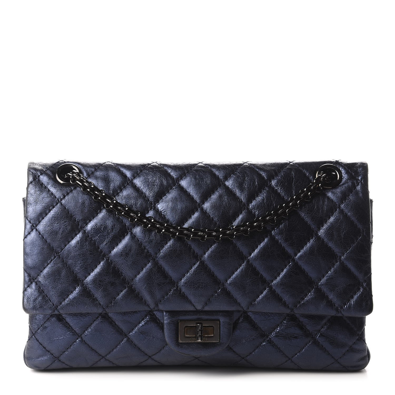 Chanel Metallic Calfskin Quilted 2.55 Reissue 226 Flap Dark Navy Blue 1 of 9