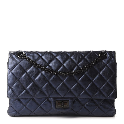 Chanel Metallic Calfskin Quilted 2.55 Reissue 226 Flap Dark Navy Blue 1 of 9