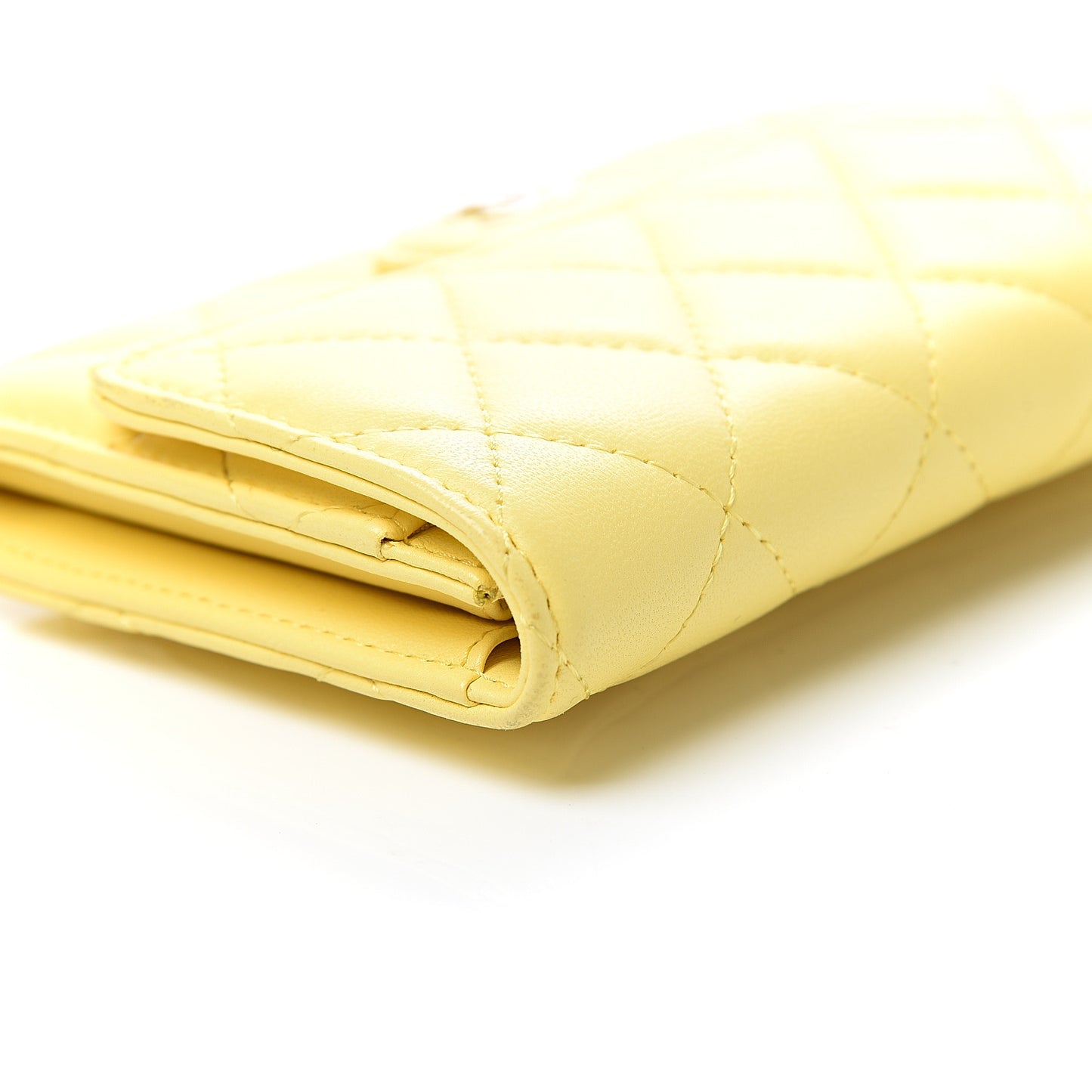 Lambskin Quilted Small Flap Wallet Yellow