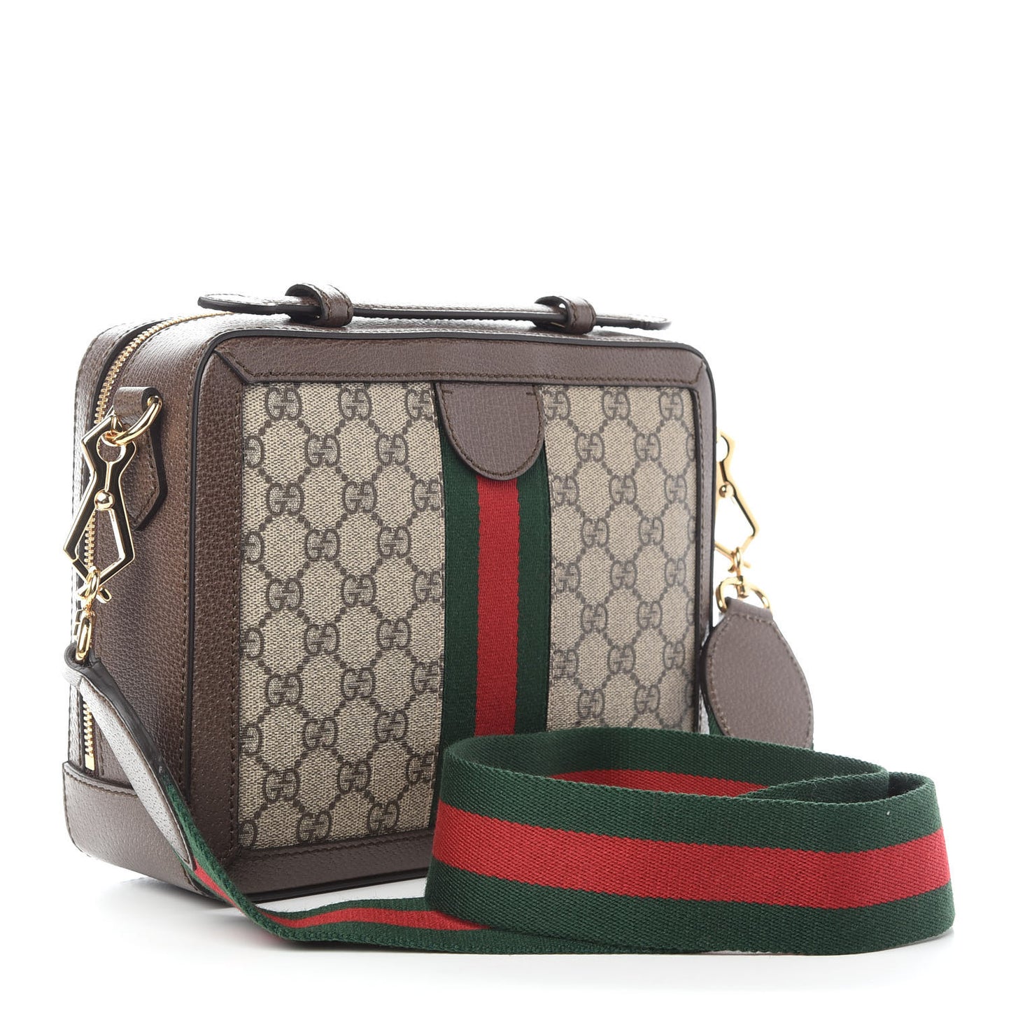 GG Supreme Monogram Web Small Ophidia Top Handle Shoulder Bag Brown