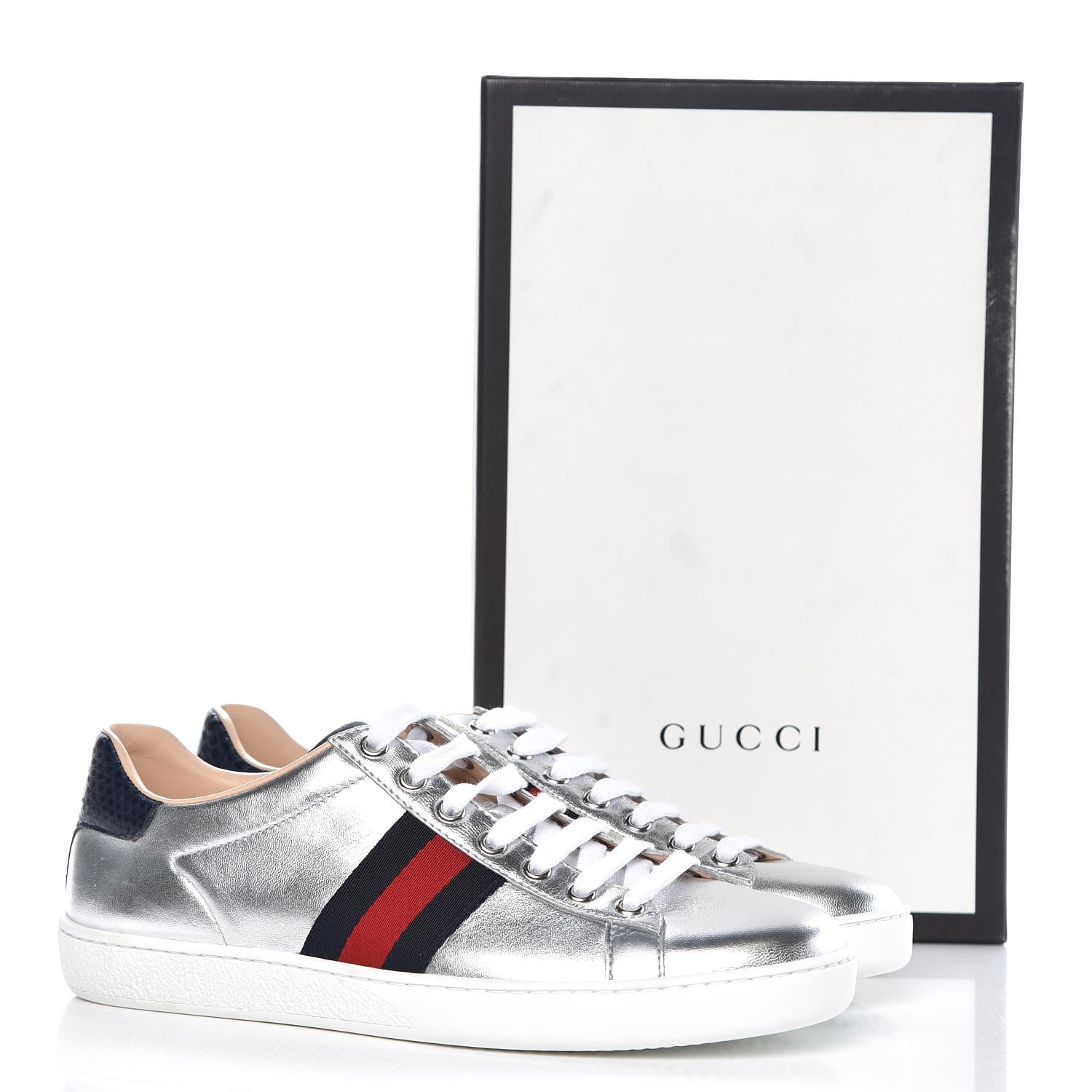 Gucci Ayers Calfskin Womens New Ace Sneaker 37.5 Silver 10 of 10