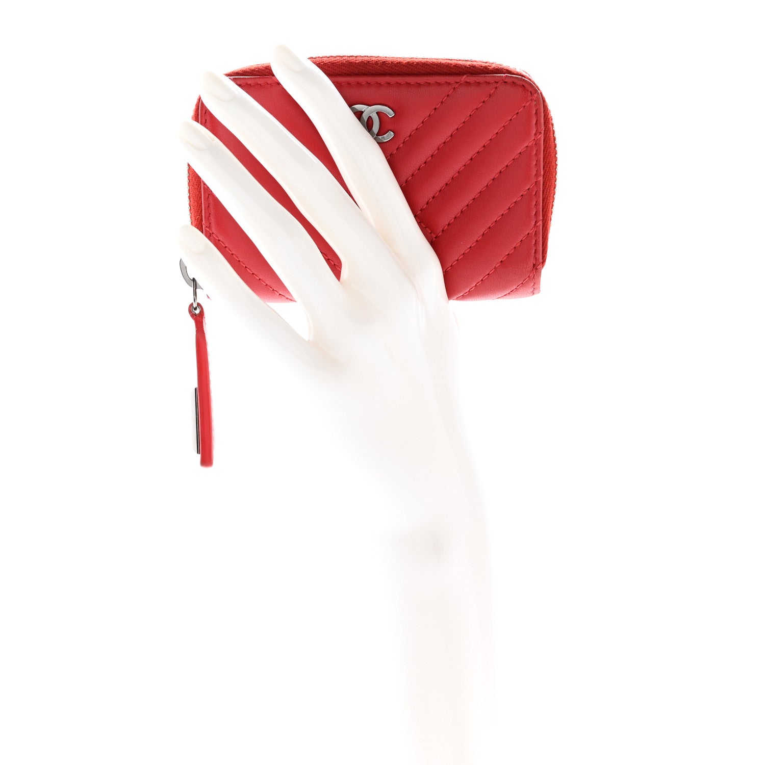 Chanel Lambskin Quilted Crossing Zip Around Coin Purse Red 2 of 10