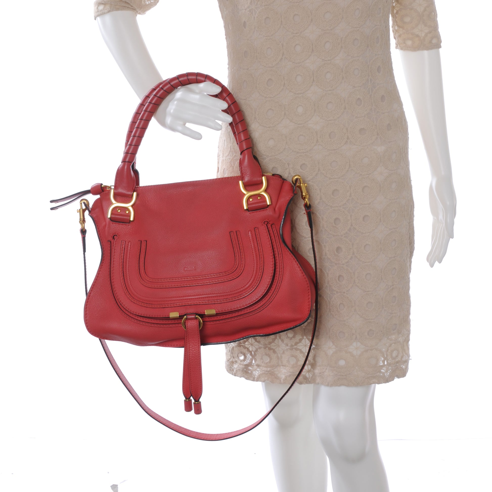 Chloe Calfskin Small Marcie Satchel Fetish Red 2 of 9