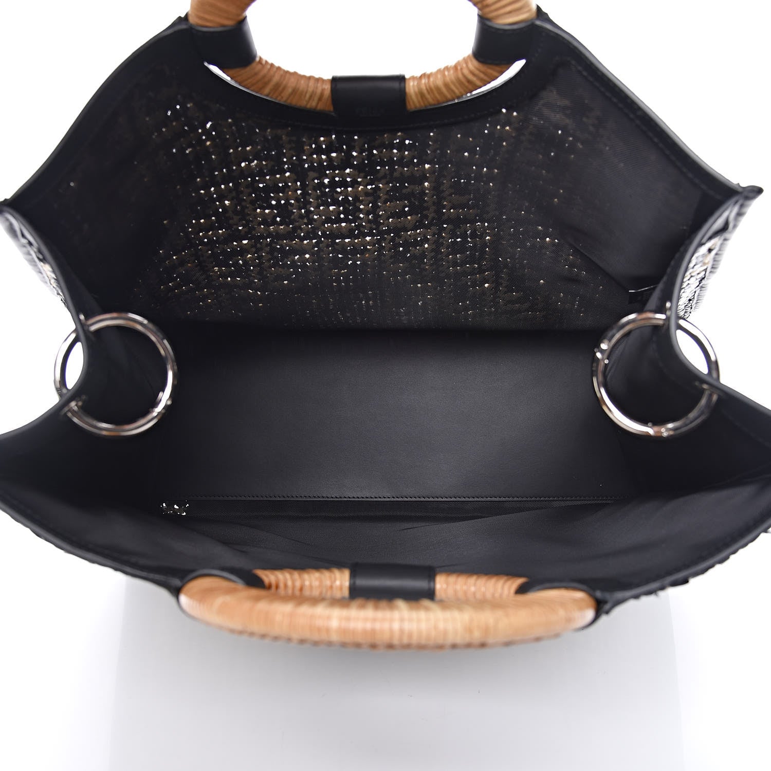 Fendi Raffia Vitello Century Wicker FF 1974 Crochet Large Runaway Shopper Tote Natural Black 5 of 12