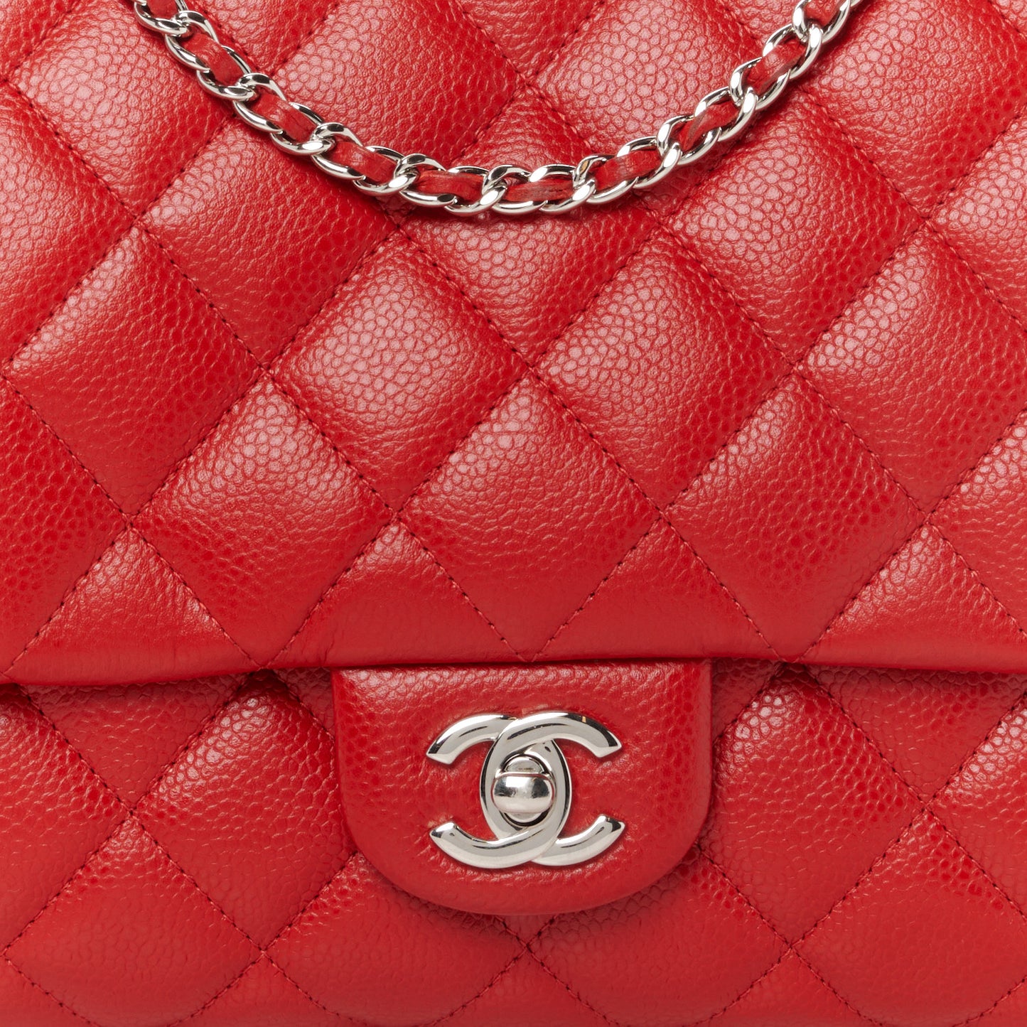 Caviar Quilted Clutch With Chain Flap Red