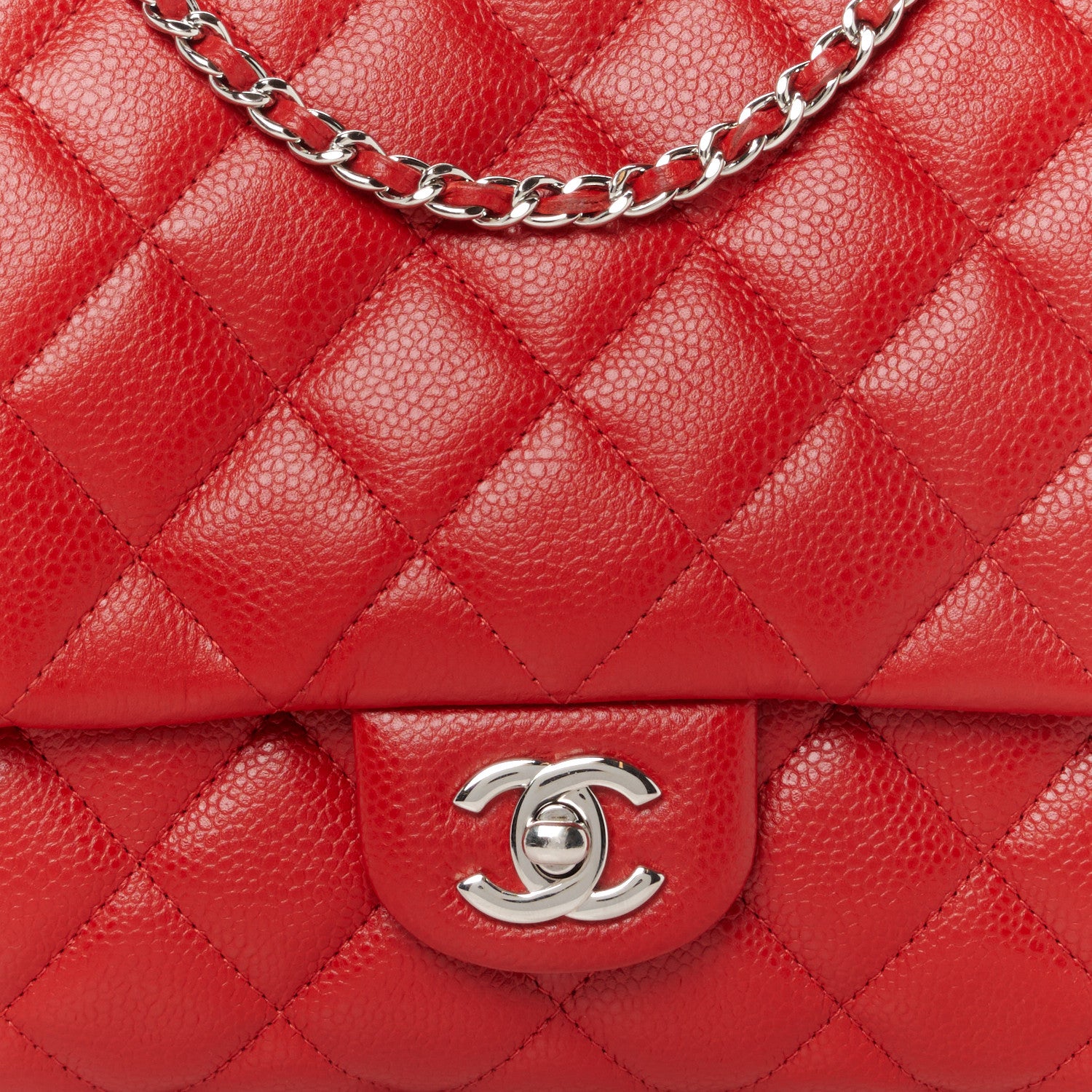 Chanel Caviar Quilted Clutch With Chain Flap Red 9 of 11