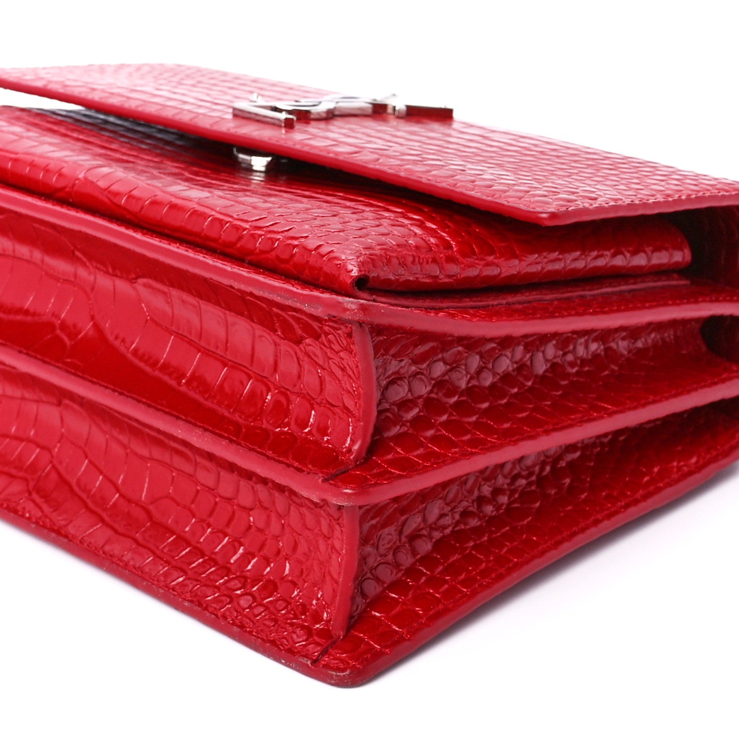 Saint Laurent Calfskin Crocodile Embossed Medium Monogram Sunset Rouge Eros 11 of 12