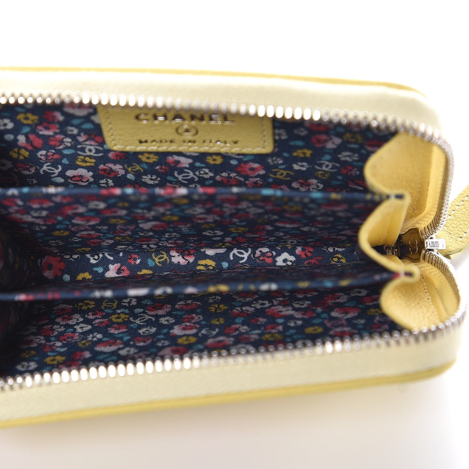 Chanel Goatskin CC Clover Zip Coin Purse Yellow 5 of 8