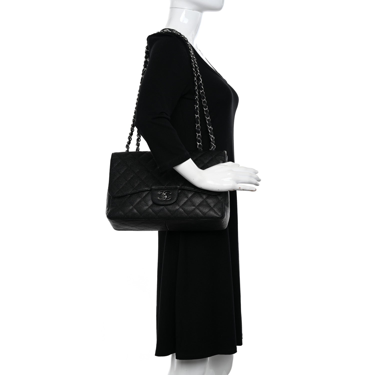 Chanel Caviar Quilted Jumbo Single Flap Black 2 of 13