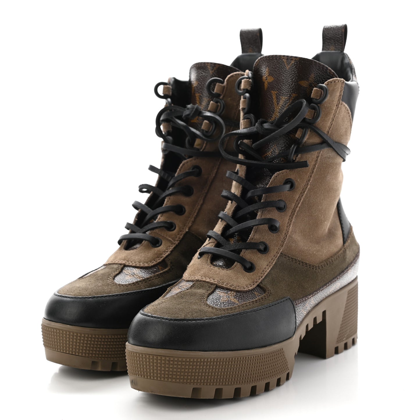 Suede Calfskin Monogram Laureate Platform Desert Boots 38 Taupe