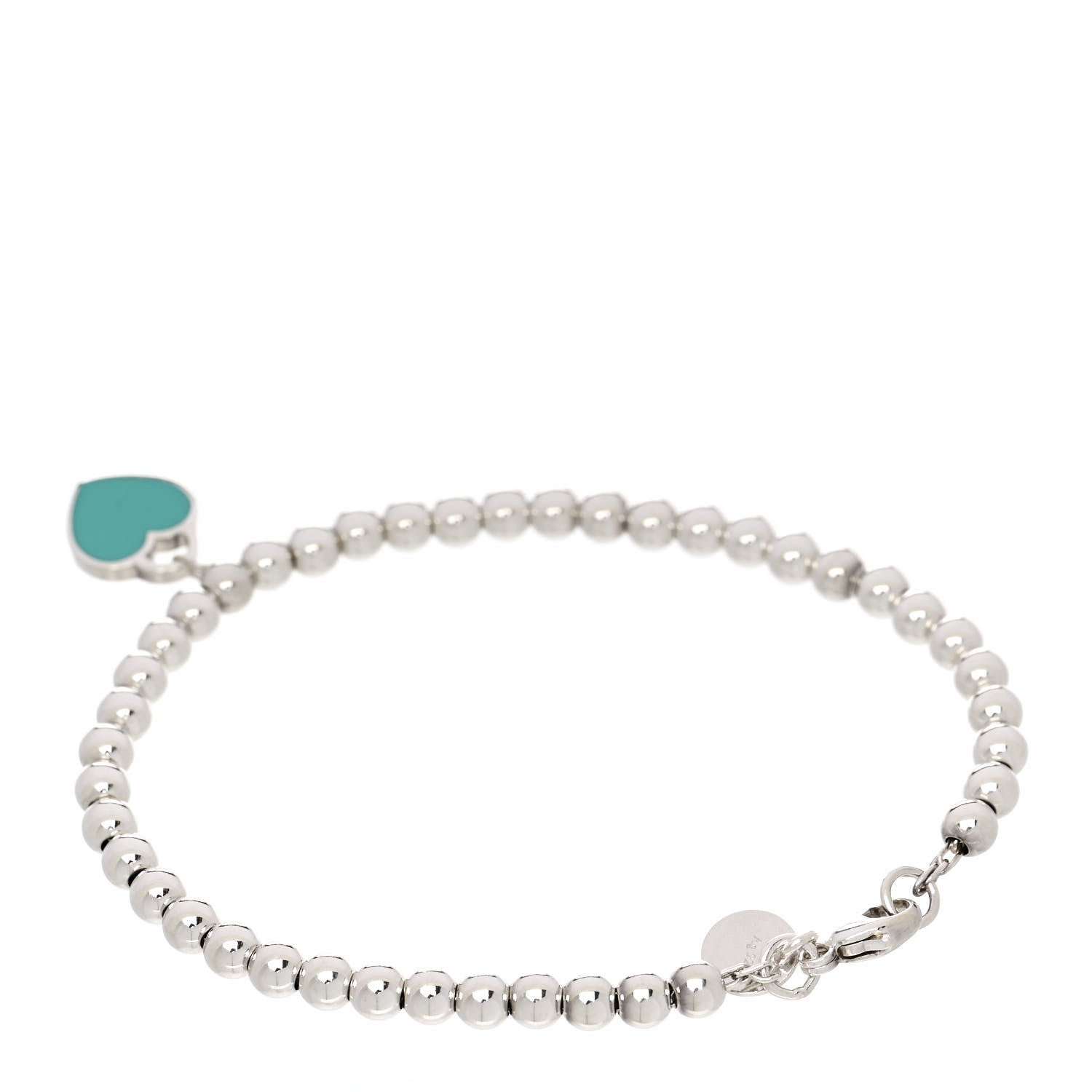 Tiffany Sterling Silver Enamel Diamond 4mm Return to Tiffany Heart Tag Bead Bracelet Blue 4 of 9