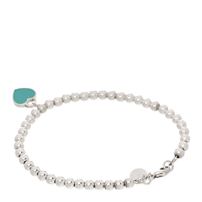 Tiffany Sterling Silver Enamel Diamond 4mm Return to Tiffany Heart Tag Bead Bracelet Blue 4 of 9