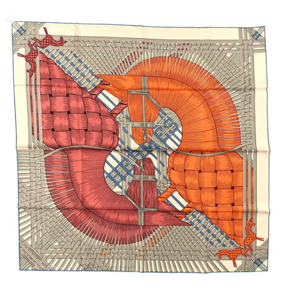 Hermes Silk Masan & Masan Scarf 90 Grege Potiron Bois De Rose 1 of 3