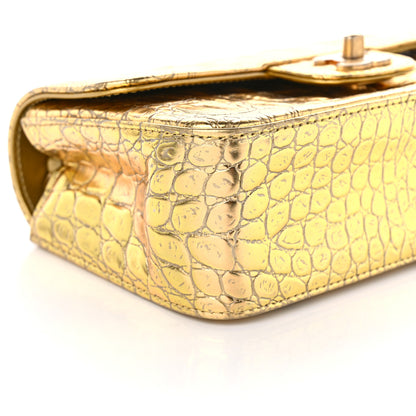 Chanel Metallic Calfskin Crocodile Embossed Cocodile Rectangular Mini Flap Gold 9 of 11