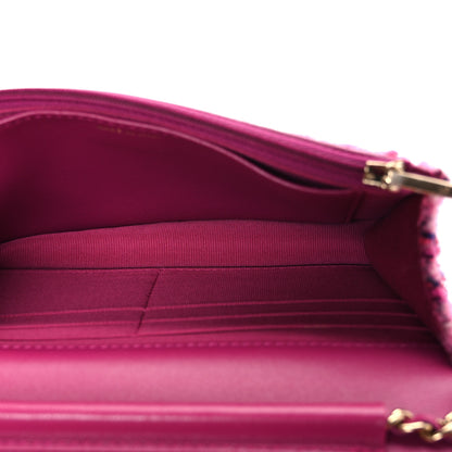 Chanel Tweed Quilted Wallet On Chain WOC Fuchsia Purple 5 of 11
